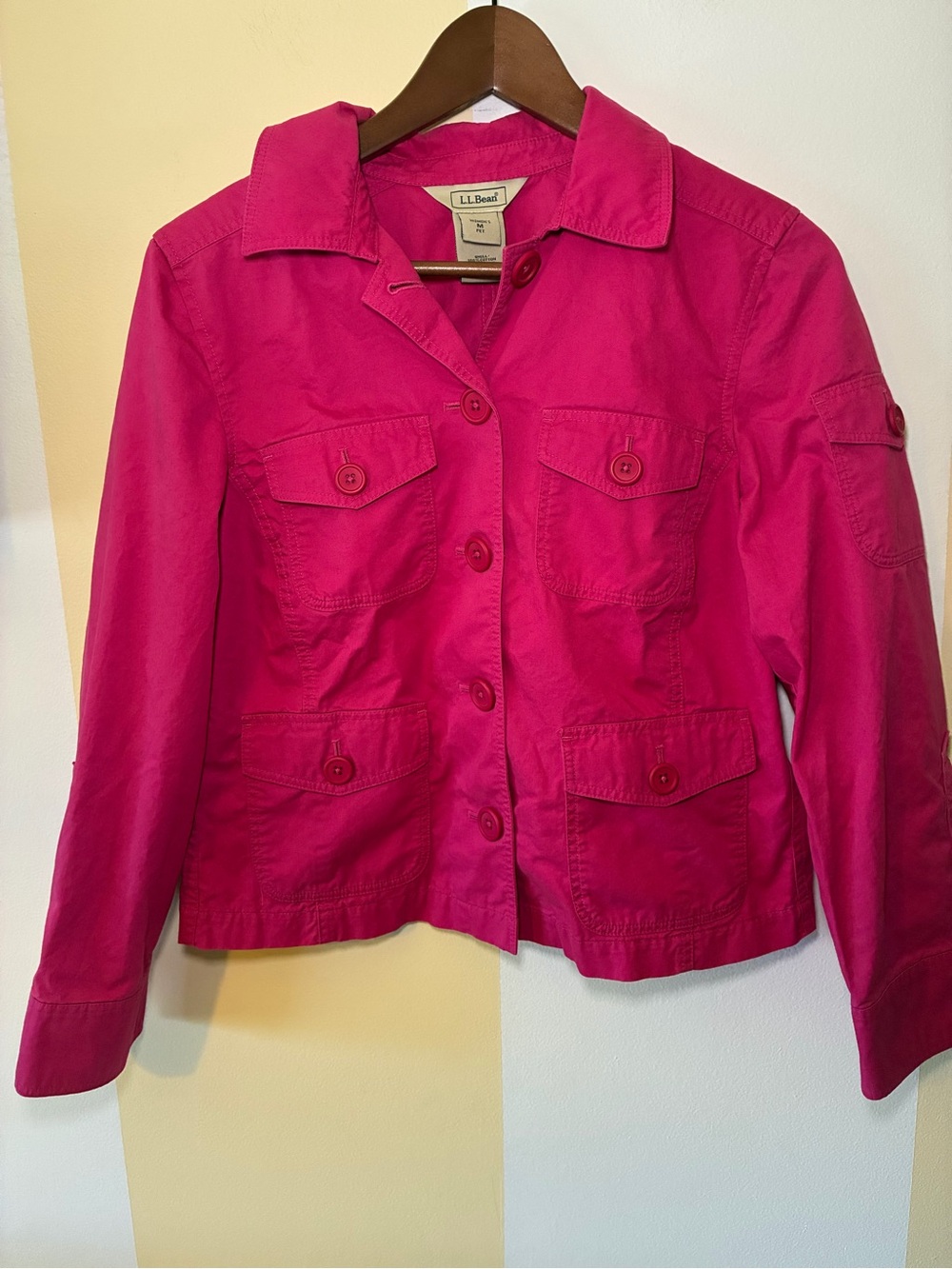 LL Bean Pink Magenta Cotton Utility Field Jacket Crop Safari Chore Coat M PET
